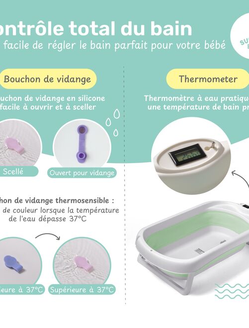 Baignoire bébé pliable - Thermomètre et coussin inclus - SUPERBE BEBE - Kiabi