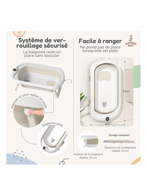 Baignoire bébé pliable - Thermomètre et coussin inclus | SUPERBE BEBE - Kiabi
