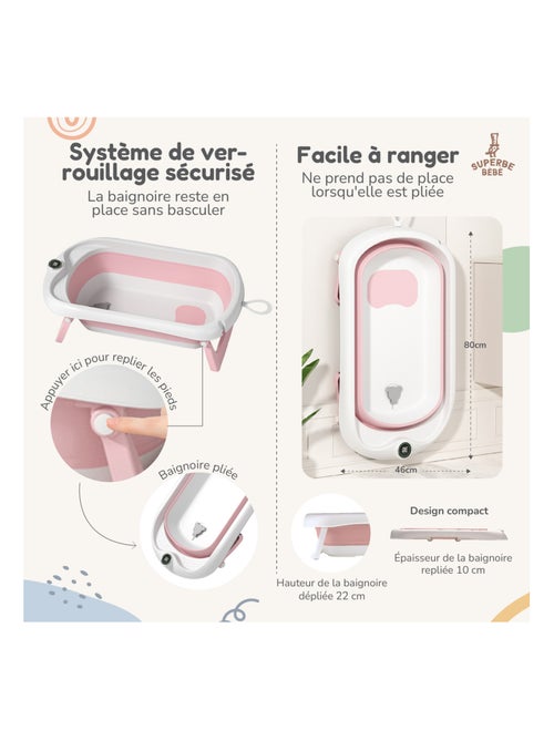 Baignoire bébé pliable - Thermomètre et coussin inclus | SUPERBE BEBE - Kiabi