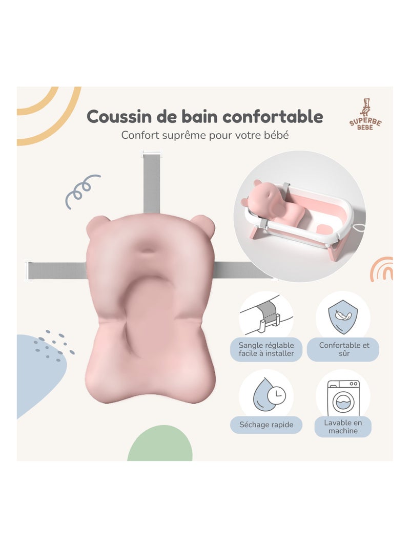 Baignoire bébé pliable - Thermomètre et coussin inclus | SUPERBE BEBE Blanc Rose - Kiabi