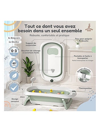 Baignoire bébé pliable - Thermomètre et coussin inclus | SUPERBE BEBE