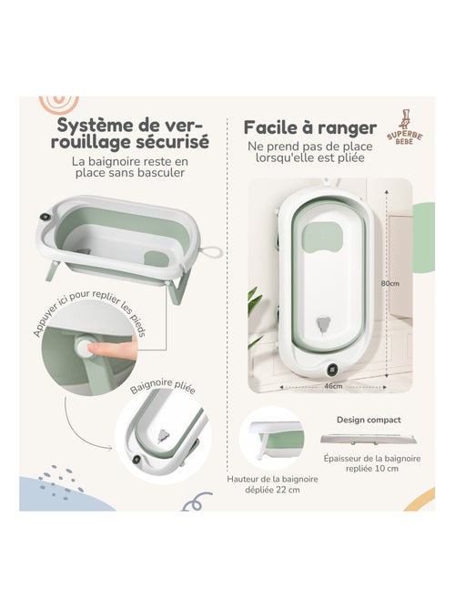Baignoire bébé pliable - Thermomètre et coussin inclus | SUPERBE BEBE - Kiabi