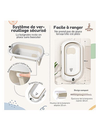 Baignoire bébé pliable - Thermomètre et transat inclus | SUPERBE BEBE