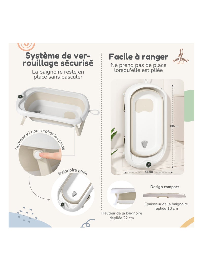 Baignoire bébé pliable - Thermomètre et transat inclus | SUPERBE BEBE Beige - Kiabi