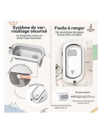 Baignoire bébé pliable - Thermomètre et transat inclus | SUPERBE BEBE