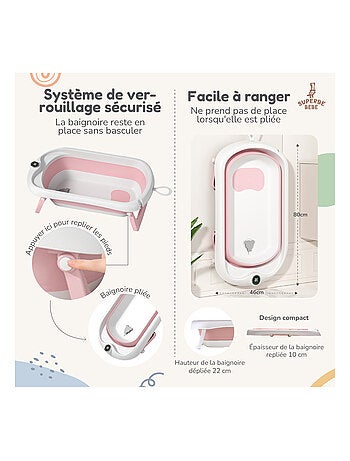 Baignoire bébé pliable - Thermomètre et transat inclus | SUPERBE BEBE