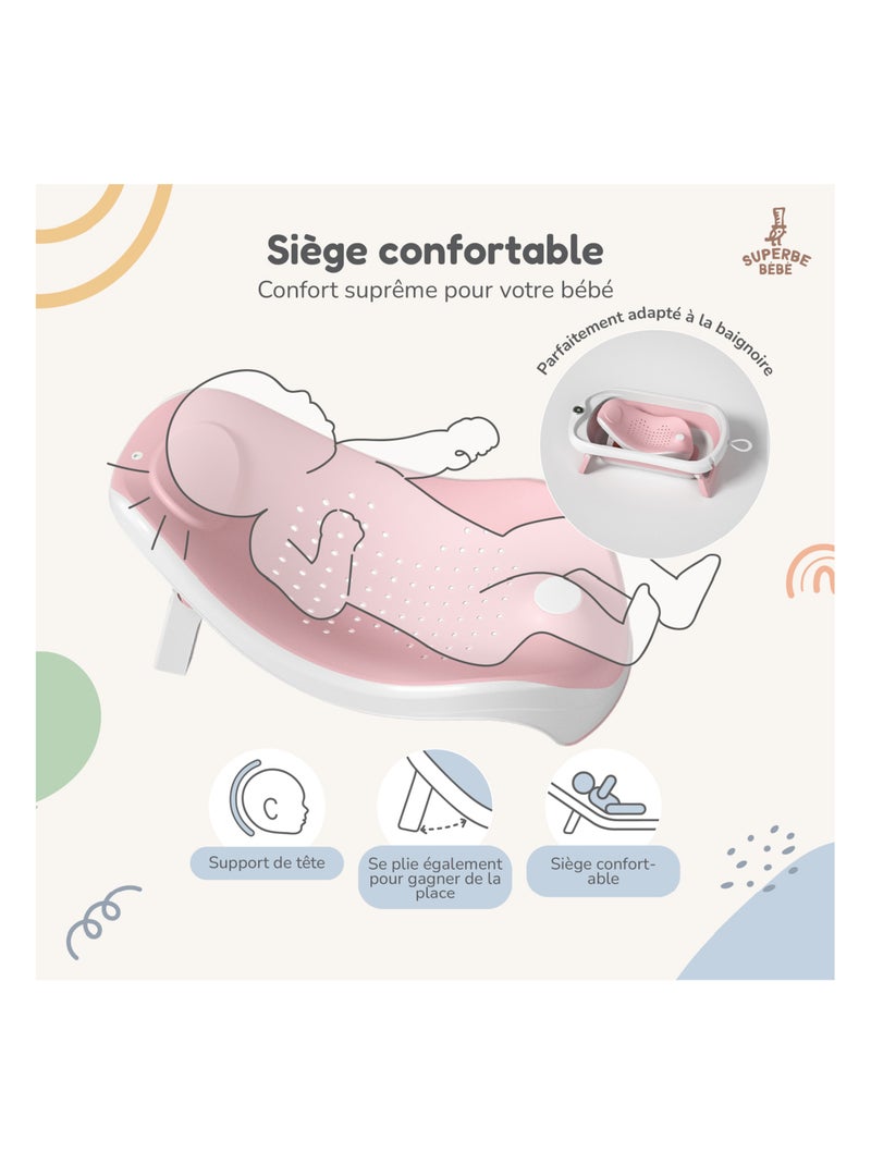 Baignoire bébé pliable - Thermomètre et transat inclus | SUPERBE BEBE Rose - Kiabi