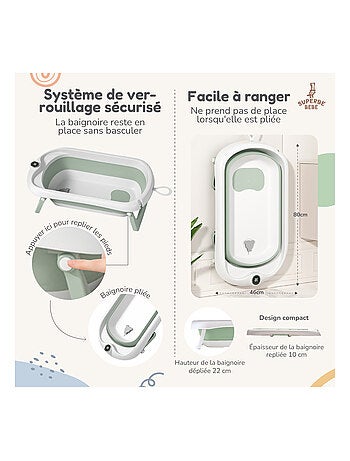 Baignoire bébé pliable - Thermomètre et transat inclus | SUPERBE BEBE