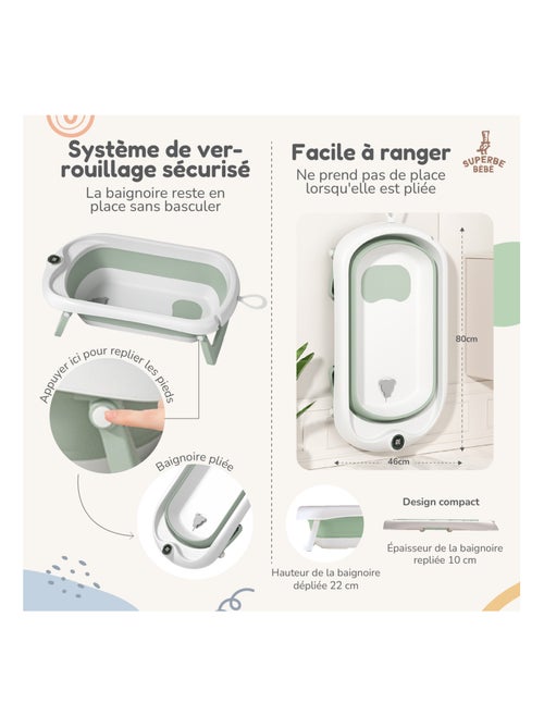 Baignoire bébé pliable - Thermomètre et transat inclus | SUPERBE BEBE - Kiabi