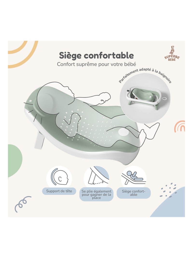 Baignoire bébé pliable - Thermomètre et transat inclus | SUPERBE BEBE Vert - Kiabi