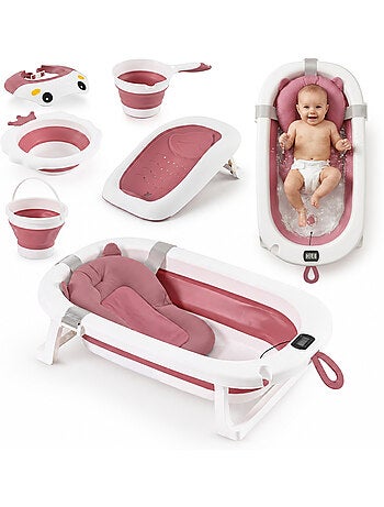 Baignoire bébé pliable 7en1 moby-system lilo rose avec thermomètre lcd bain