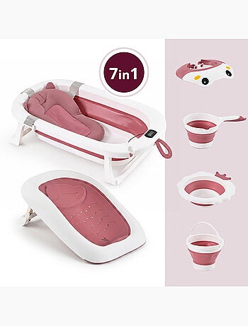 Baignoire bébé pliable 7en1 moby-system lilo rose avec thermomètre lcd bain