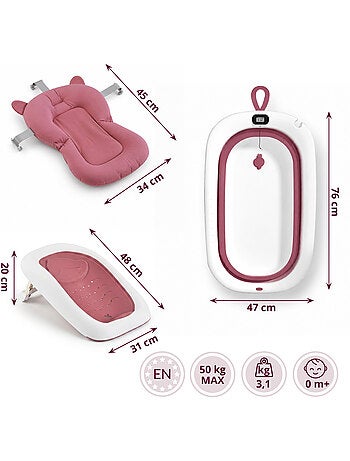 Baignoire bébé pliable 7en1 moby-system lilo rose avec thermomètre lcd bain