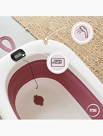Baignoire bébé pliable 7en1 moby-system lilo rose avec thermomètre lcd bain