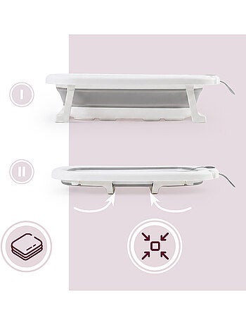 Baignoire bebe pliable support thermometre kit 8en1 transat coussin gris moby system