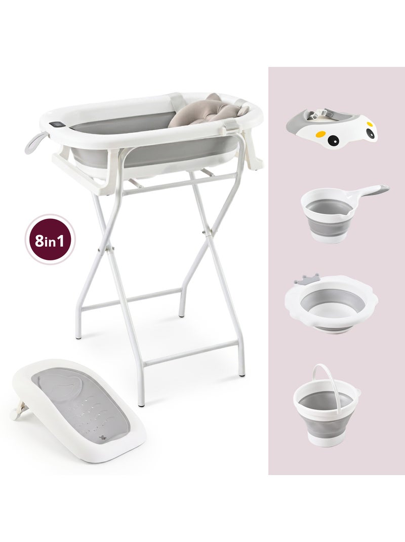 Baignoire bebe pliable support thermometre kit 8en1 transat coussin gris moby system Gris - Kiabi