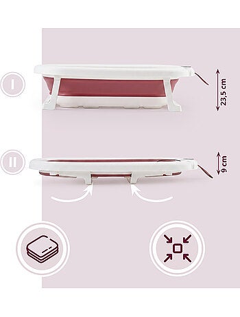 Baignoire bebe pliable support thermometre kit 8en1 transat coussin gris moby system