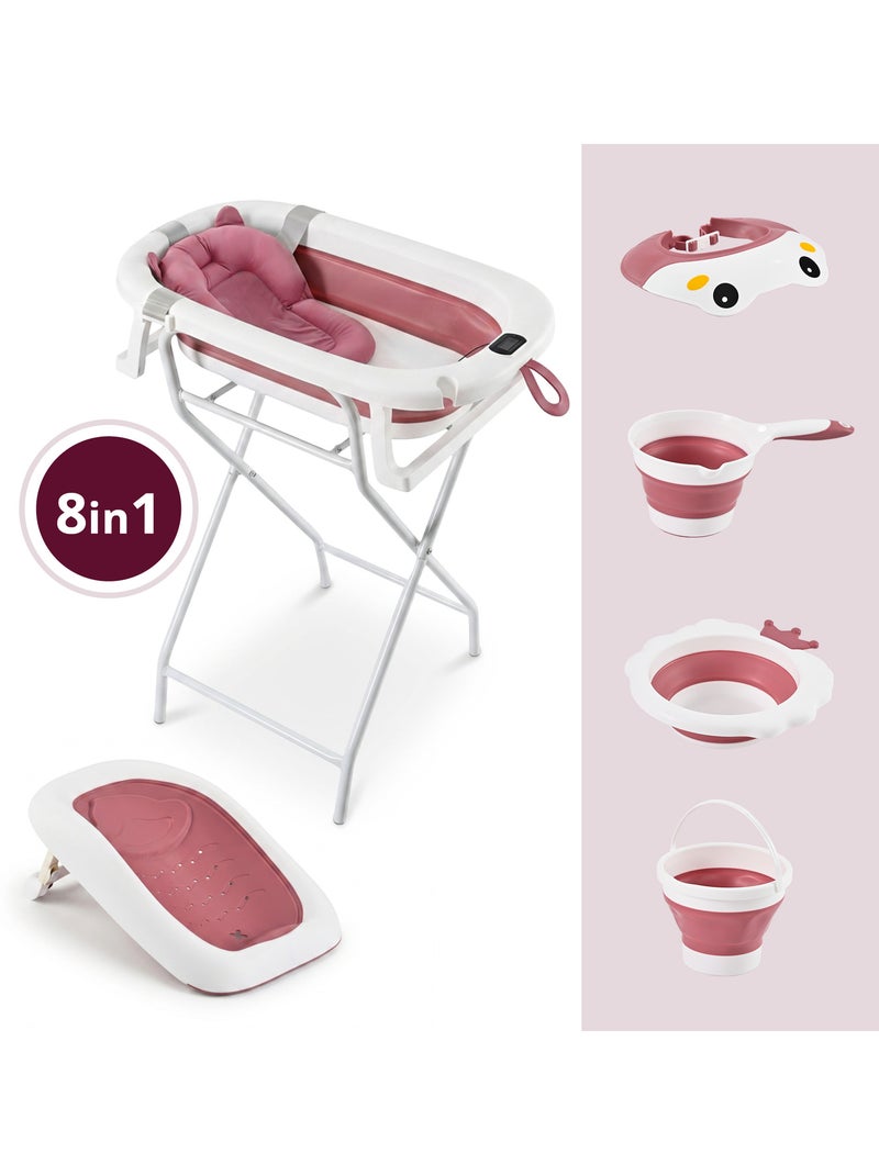 Baignoire bebe pliable support thermometre kit 8en1 transat coussin rose moby system Rose - Kiabi