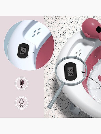 Baignoire Bébé Pliante, Thermomètre LCD - Coussin Doux - Support Métallique