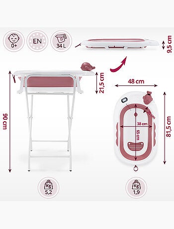 Baignoire Bébé Pliante, Thermomètre LCD - Coussin Doux - Support Métallique