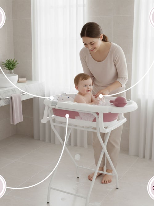 Baignoire Bébé Pliante, Thermomètre LCD - Coussin Doux - Support Métallique - Kiabi