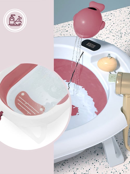 Baignoire Bébé Pliante, Thermomètre LCD - Coussin Doux - Support Métallique - Kiabi