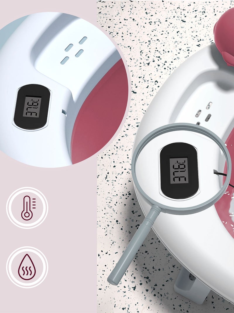 Baignoire Bébé Pliante, Thermomètre LCD - Coussin Doux - Support Métallique Rose - Kiabi