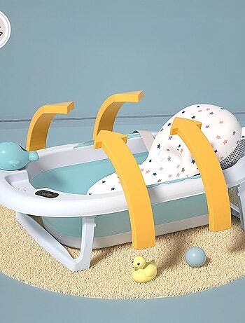 Baignoire Bébé Pliante Thermomètre LCD - Coussin Doux - Support Métallique