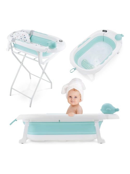 Baignoire Bébé Pliante Thermomètre LCD - Coussin Doux - Support Métallique - Kiabi