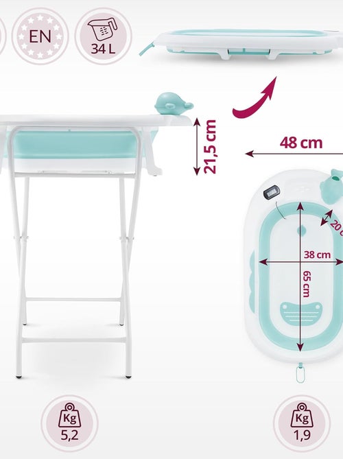 Baignoire Bébé Pliante Thermomètre LCD - Coussin Doux - Support Métallique - Kiabi