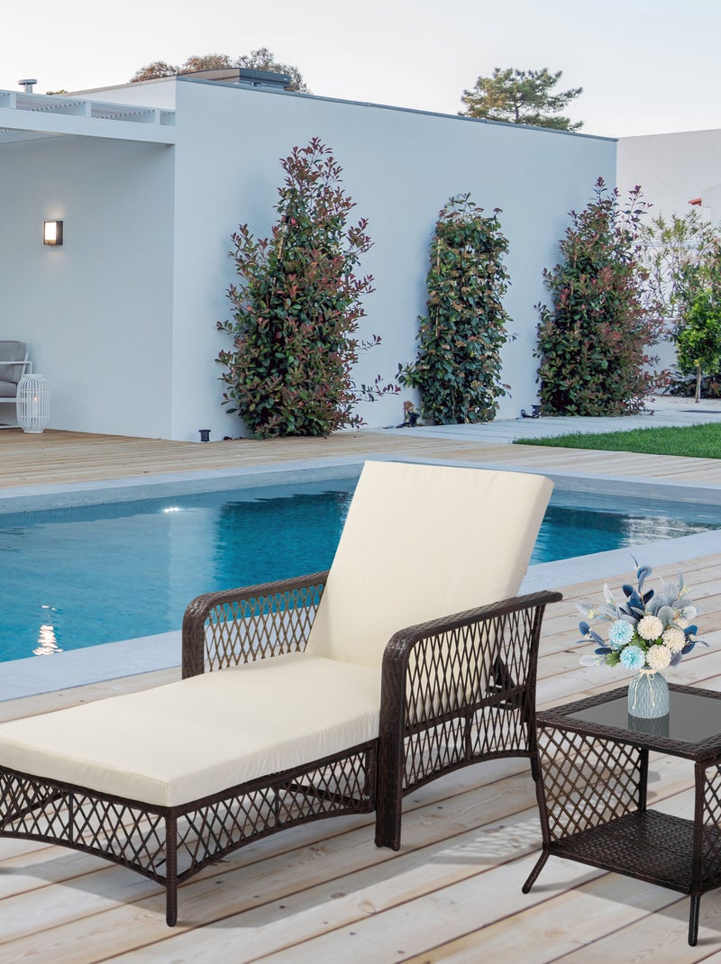 Bain de soleil design colonial avec table basse et matelas Marron - Kiabi