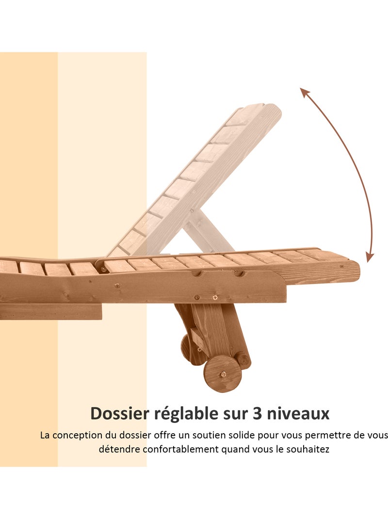 Bain de soleil dossier réglable roulettes Marron - Kiabi