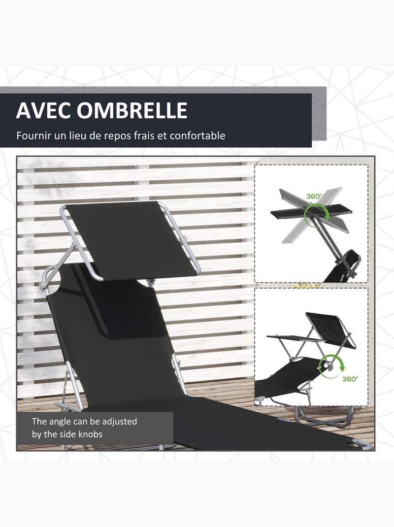 Bain de soleil pliable avec ombrelle SUNZWEET Noir - Kiabi