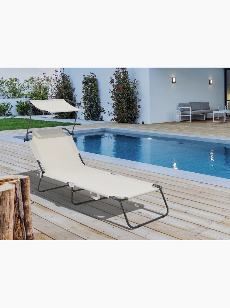 Bain de soleil pliable "Lazy" - Avec pare soleil Beige - Kiabi