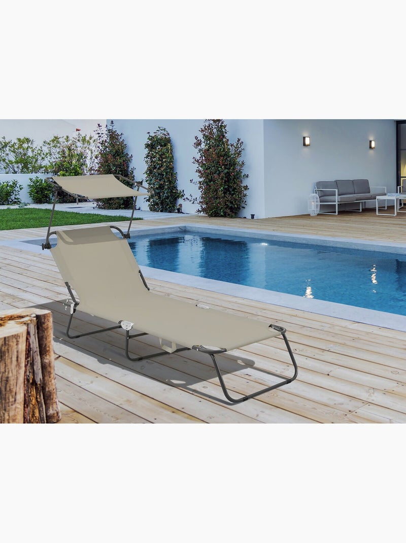 Bain de soleil pliable "Lazy" - Avec pare soleil Taupe - Kiabi