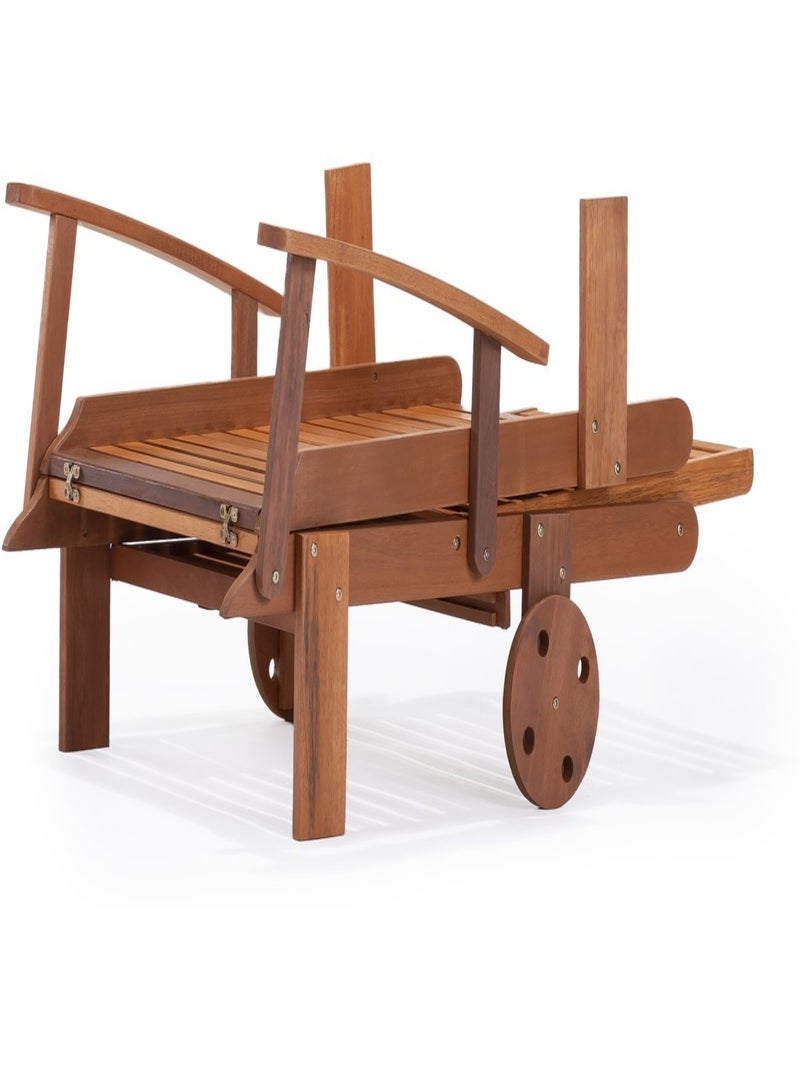 Bain De Soleil Pliant En Bois Exotique Tokyo - 193x74cm - Dossier Inclinable, Tablette, Roues - Marron Clair