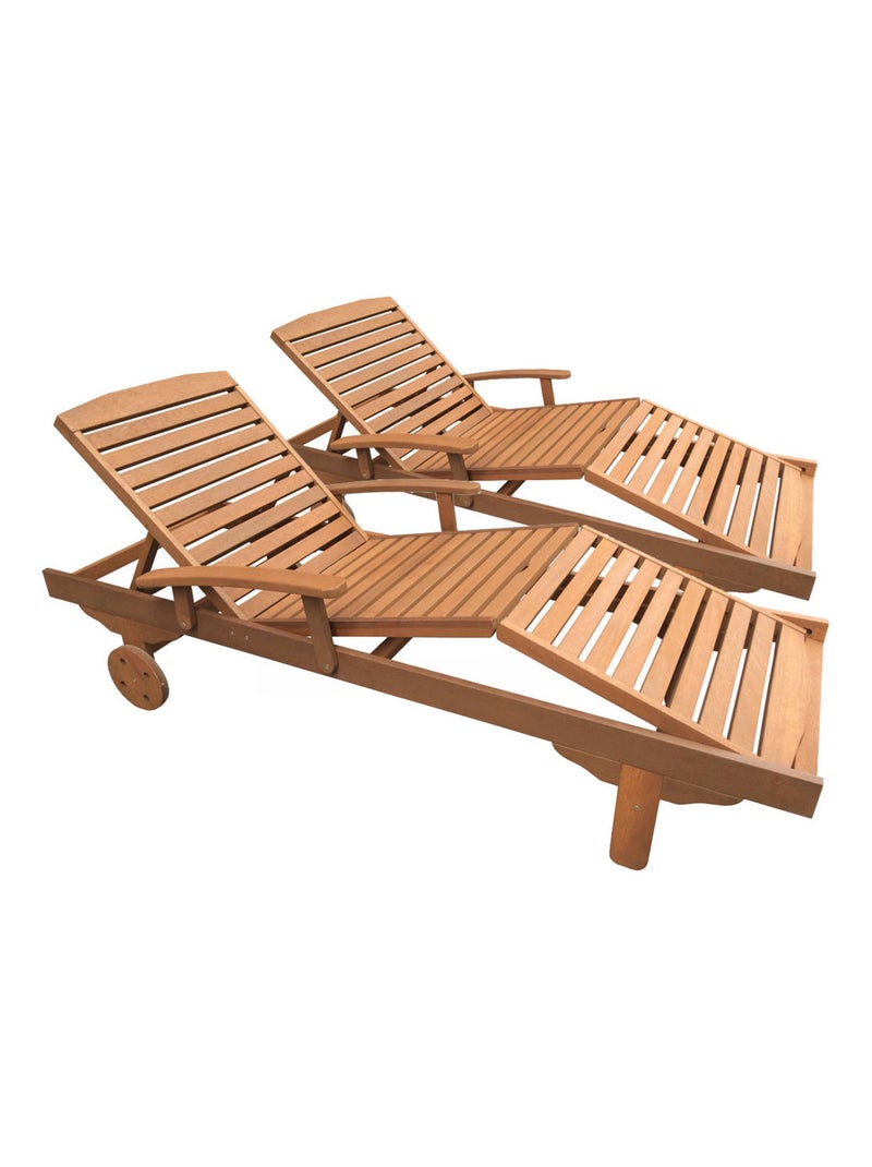 Bain de soleil pliant en bois exotique "Singapour" - Maple - Marron clair - Lot de 2 Marron clair - Kiabi