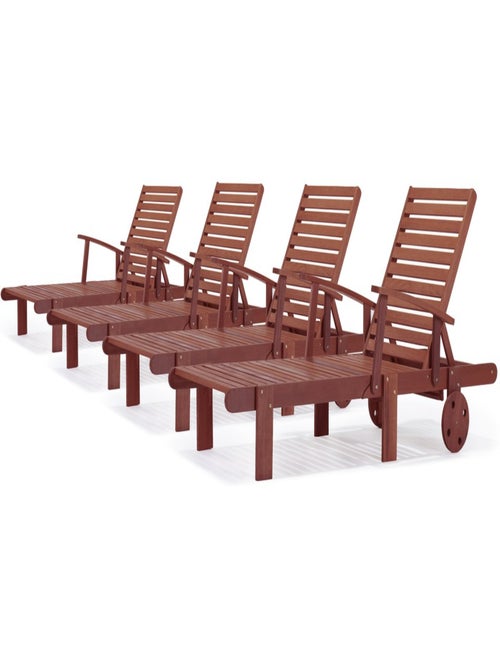 Bain de soleil pliant en bois exotique "Tokyo" - Mohogany - Marron acajou - Lot de 4 - Kiabi