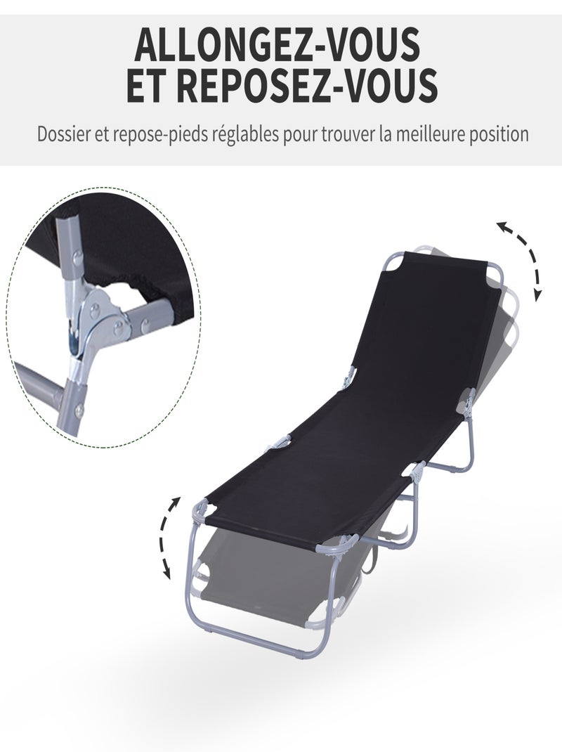 Bain de soleil transat pliable Noir - Kiabi
