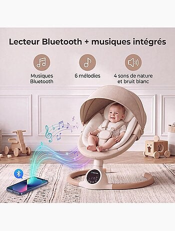 Balancelle bébé /transat électrique connécté ALPHA avec capote + moustiquaire