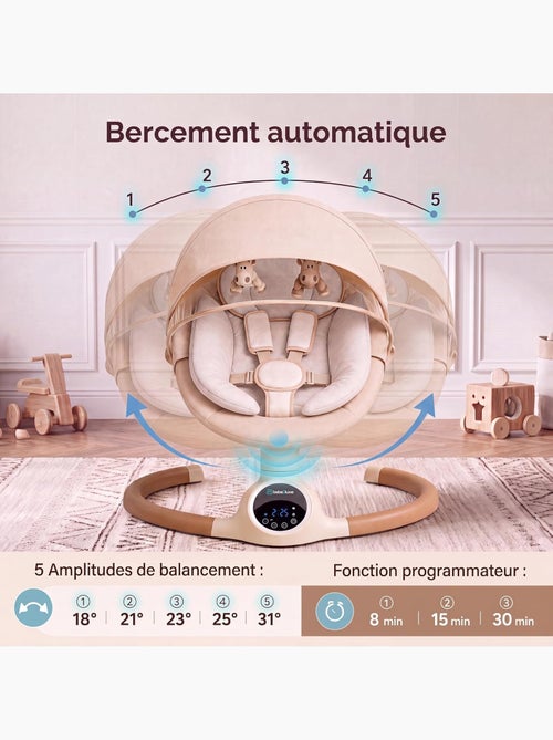 Balancelle bébé /transat électrique connécté ALPHA  avec capote + moustiquaire - Kiabi