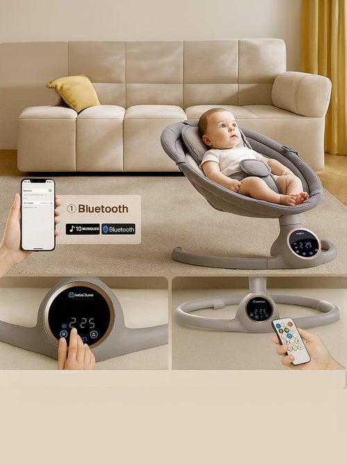 Balancelle bébé /transat électrique connécté ALPHA avec capote + moustiquaire - Kiabi