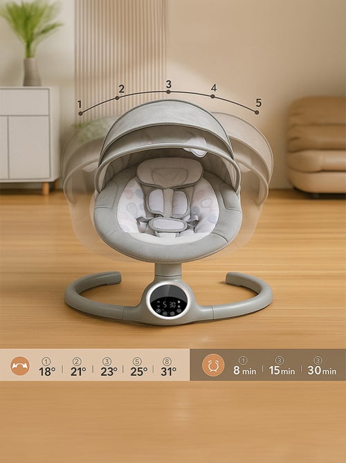 Balancelle bébé /transat électrique connécté ALPHA  bleu avec capote + moustiquaire - Kiabi