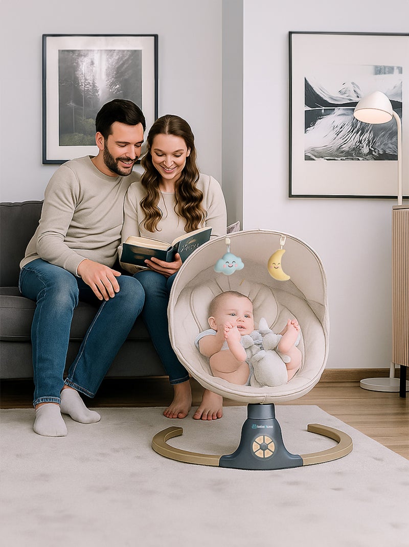 Balancelle bébé /transat électrique connécté Alphaavec capote + moustiquaire Beige - Kiabi
