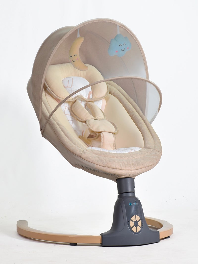 Balancelle bébé /transat électrique connécté AVA  avec capote + moustiquaire Beige - Kiabi