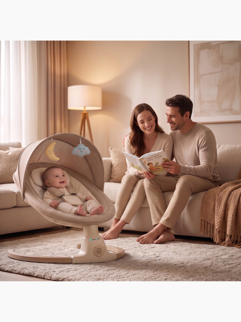 Balancelle bébé /transat électrique connéctée AVA avec capote + moustiquaire Beige - Kiabi