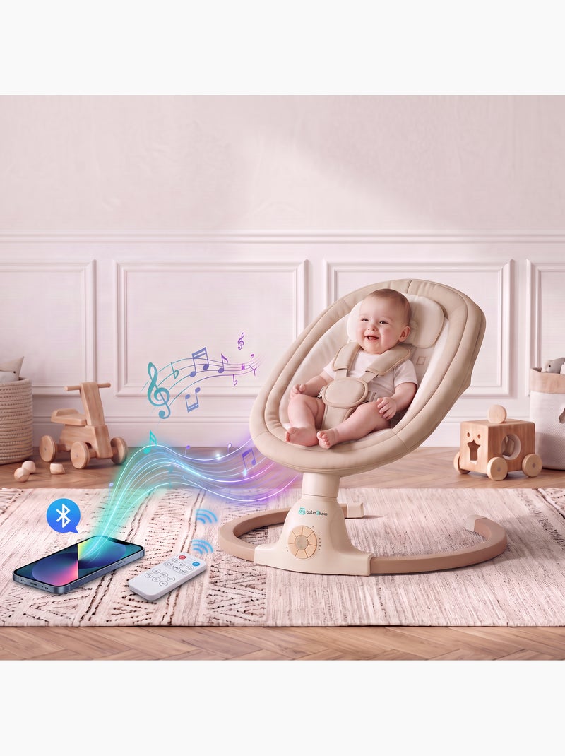 Balancelle bébé /transat électrique connéctée AVA avec capote + moustiquaire Beige - Kiabi