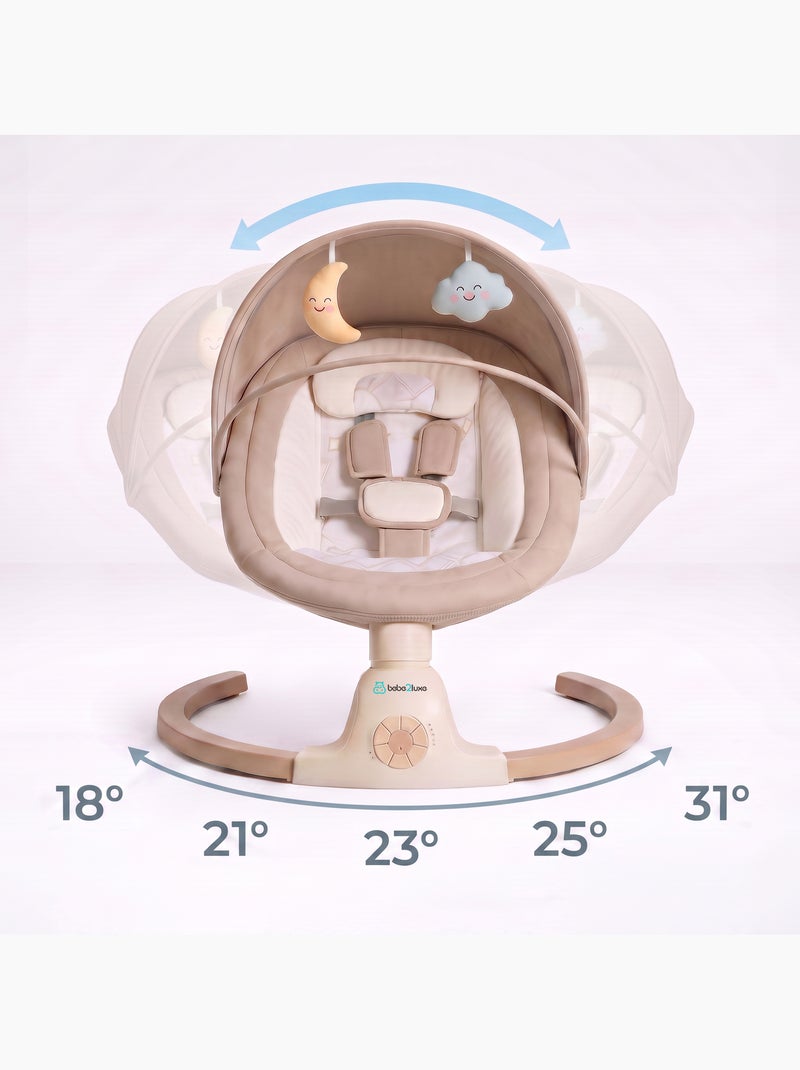 Balancelle bébé /transat électrique connéctée AVA avec capote + moustiquaire Beige - Kiabi