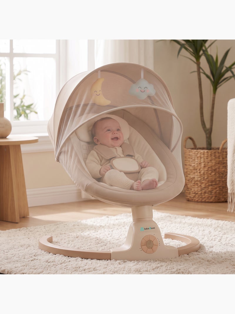 Balancelle bébé /transat électrique connéctée AVA avec capote + moustiquaire Beige - Kiabi