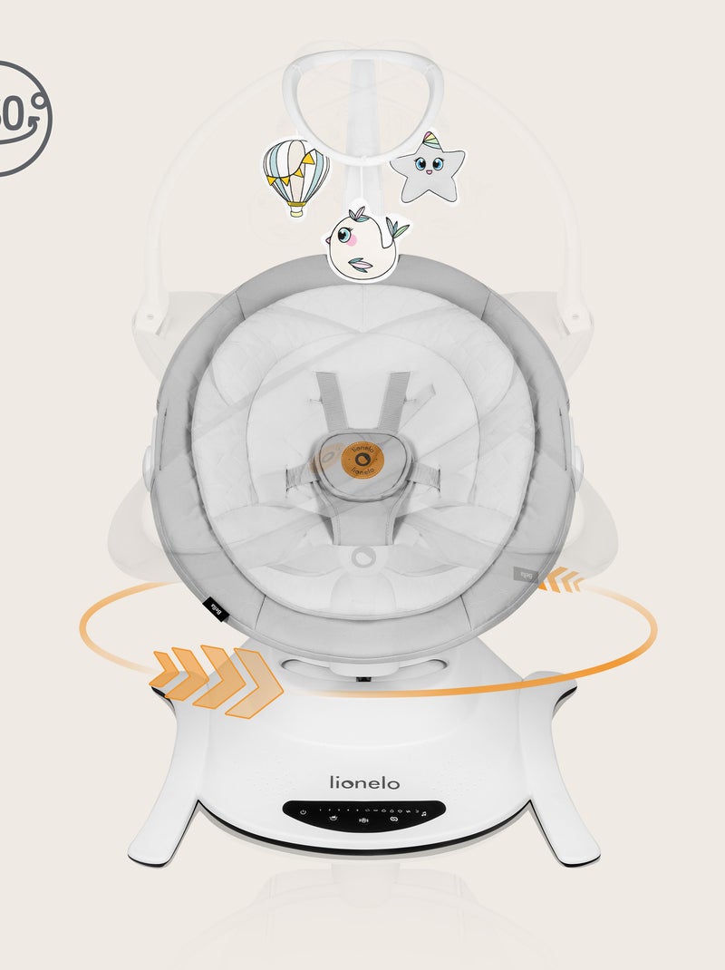 Balancelle Électrique 360° LIONELO Bella - Léger - 12 mélodies - 6 modes - Télécommande Gris Blanc - Kiabi